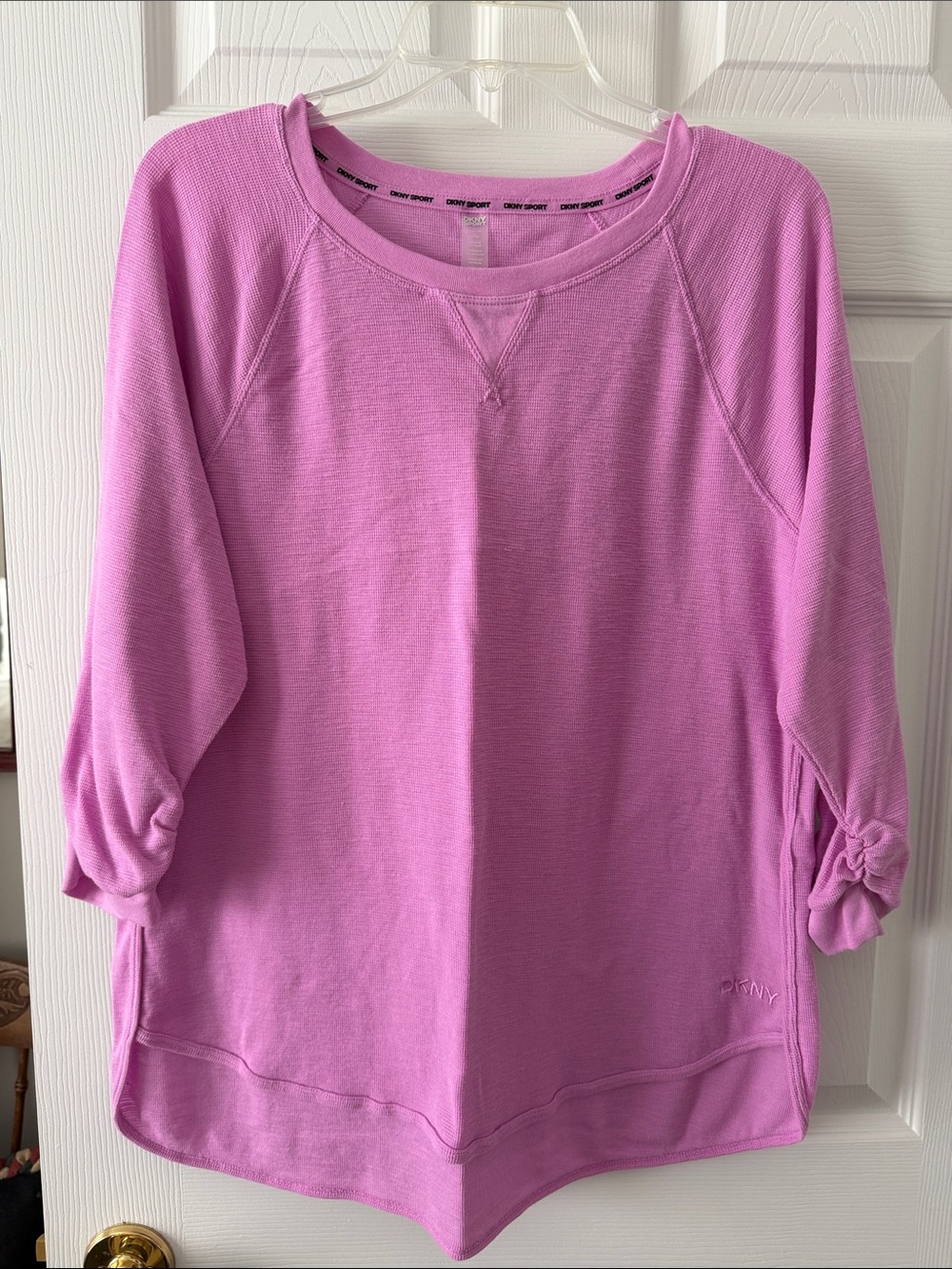 DKNY Lilac Pullover Sweatshirt with Tie-Sleeve Detail
